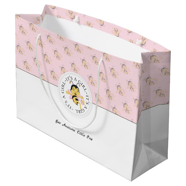 Sacola Para Presentes Grande Bee Incrível Baby Girl | Monograma personalizado (Verso inclinado)