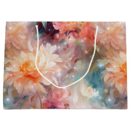 Sacola Para Presentes Grande Bege Laranja Floral Rosa Rubor