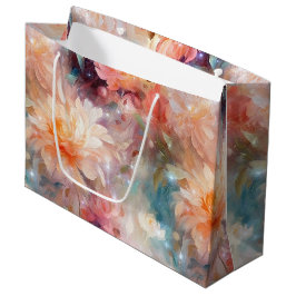 Sacola Para Presentes Grande Bege Laranja Floral Rosa Rubor