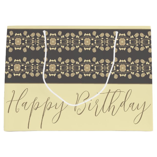 Sacola Para Presentes Grande Beige Elegante Com Taupe (Frente)