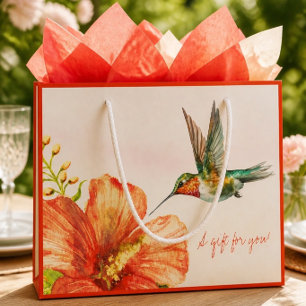 Sacola Para Presentes Grande Beija-flor e Flor de Hibisco