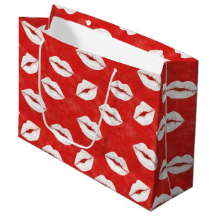 Sacola Para Presentes Grande Beijo Vermelho Branco Lábios Galante Amor Dia dos