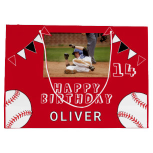 Sacola Para Presentes Grande Beisebol Ball Bunting Flags Red Foto Aniversário