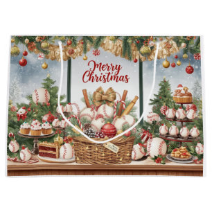 Sacola Para Presentes Grande Beisebol com tema de Natal na Padaria