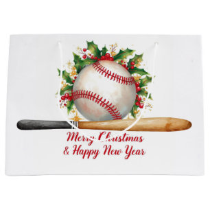 Sacola Para Presentes Grande Beisebol Feliz Natal e Ano Novo