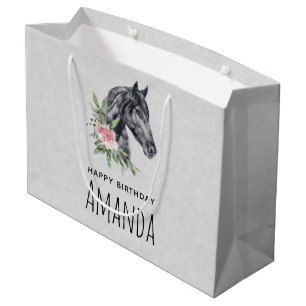 Sacola Para Presentes Grande Bela Cabeça de Cavalo Retrato Aquarela Aniversário