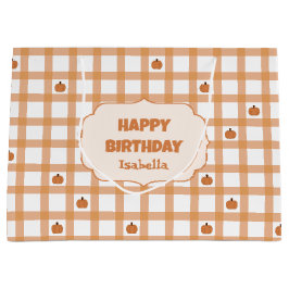 Sacola Para Presentes Grande Bela Gingham de Abóbora Feliz Aniversário