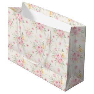 Sacola Para Presentes Grande Bela ilustração em aquarela de rosas rosa