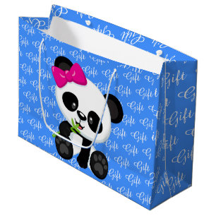 Sacola Para Presentes Grande Bela Panda Bebê Com Palavra Negra De Presente Azul