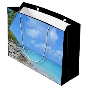 Sacola Para Presentes Grande Bela Praia Tropical Turquesa