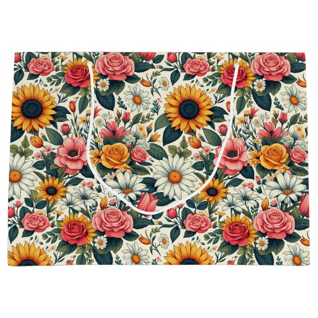 Sacola Para Presentes Grande Belas Flores (Frente)