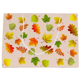 Sacola Para Presentes Grande Belas Folhas de Outono em Bege