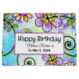 Sacola Para Presentes Grande Belo Aniversário Floral