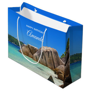 Sacola Para Presentes Grande Belo Mar Tropical com um aniversário de Rocky Bea
