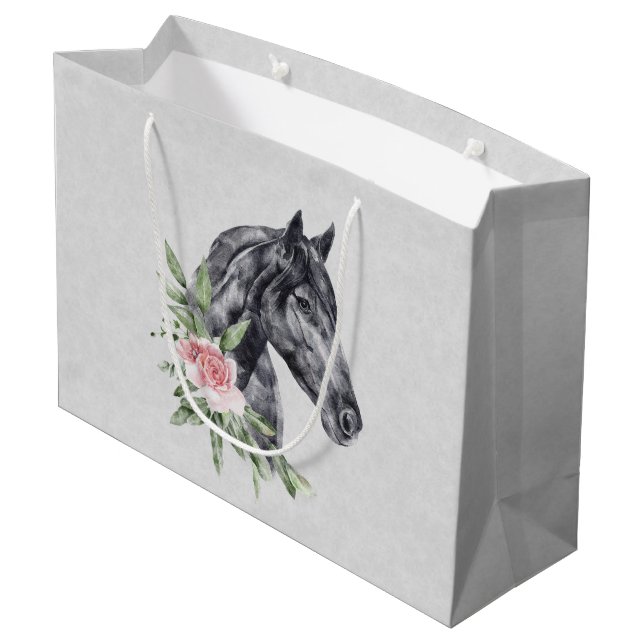 Sacola Para Presentes Grande Belo Retrato de Cabeça de Cavalo Aquarela (Verso inclinado)