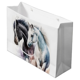 Sacola Para Presentes Grande Belos Cavalos em Aquarela