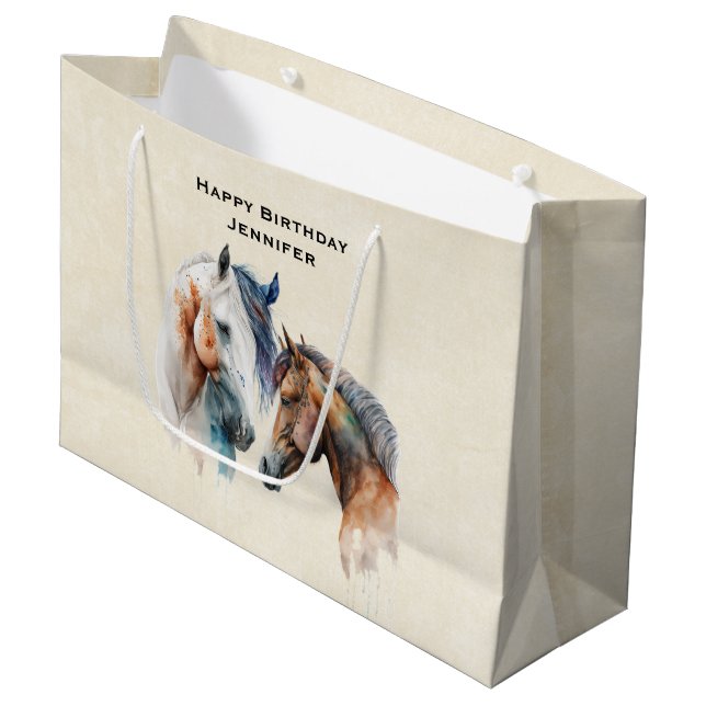 Sacola Para Presentes Grande Belos Cavalos Estilo Boho Ocidental (Frente inclinada)