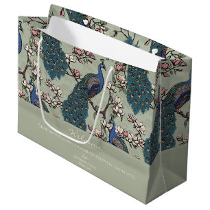 Sacola Para Presentes Grande Bem-vindo Sage Green Floral Peacocks
