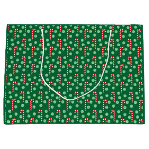 Sacola Para Presentes Grande Bengala de Açúcar Vermelha Verde do Natal