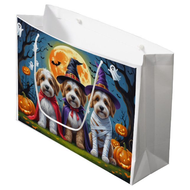 Sacola Para Presentes Grande Bernedoodle Dogs Pumpkin Halloween Engraçado (Frente inclinada)