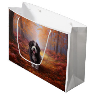 Sacola Para Presentes Grande Bernedoodle no outono deixa cair inspiração