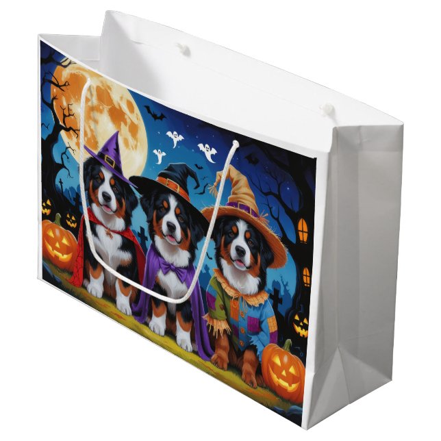 Sacola Para Presentes Grande Bernese Mountain Dogs Pumpkin Halloween Engraçado (Frente inclinada)