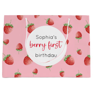 Sacola Para Presentes Grande Berry de primeiro aniversario de morango Primeiro