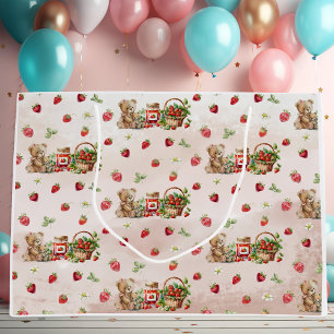 Sacola Para Presentes Grande Berry First Strawberry and Bear Birday