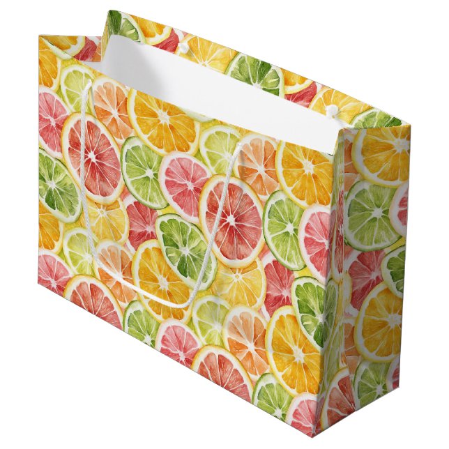 Sacola Para Presentes Grande Berry Green Orange Pink Fruit Bridal Shower (Frente inclinada)