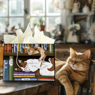 Sacola Para Presentes Grande Biblioteca do Book Shelf Cats