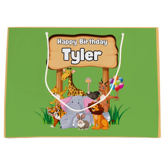 Sacola Para Presentes Grande Bicho Adorável do Zoológico Infantil (Frente)