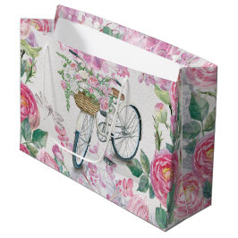 Sacola Para Presentes Grande Bicicleta e flores elegantes