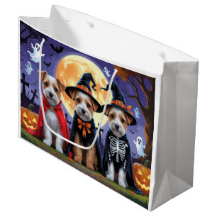 Sacola Para Presentes Grande Biewer Terrier Dogs Pumpkin Halloween Engraçado