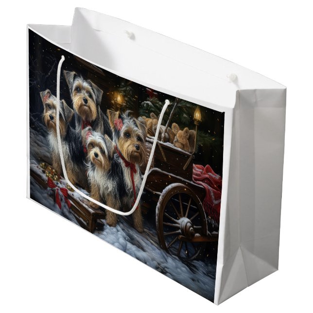 Sacola Para Presentes Grande Biewer Terrier Snowy Sleigh Decor de Natal (Frente inclinada)