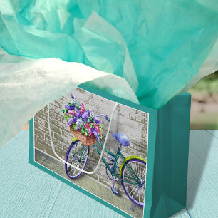 Sacola Para Presentes Grande Bike com Flower Basket Large Gift Bag