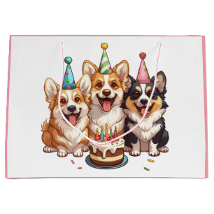 Sacola Para Presentes Grande Birthday Corgi Dogs