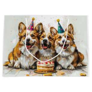 Sacola Para Presentes Grande Birthday Pembroke Welsh Corgi Cães