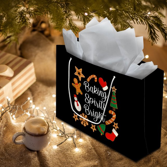 Sacola Para Presentes Grande Biscoito de Natal Bright Gingercake Cookie (Criador carregado)