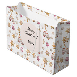 Sacola Para Presentes Grande Biscoitos de Homem de Neve com Luvas de Inverno em