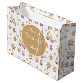 Sacola Para Presentes Grande Biscoitos de Neve Monograma Charmosos em Aquarela