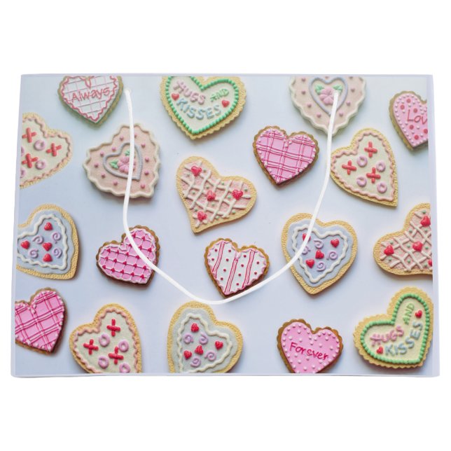 Sacola Para Presentes Grande Biscoitos do dia de os namorados (Frente)