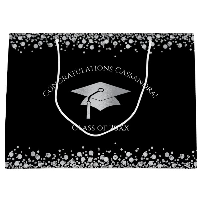 Sacola Para Presentes Grande Black and Silver Graduation (Frente)