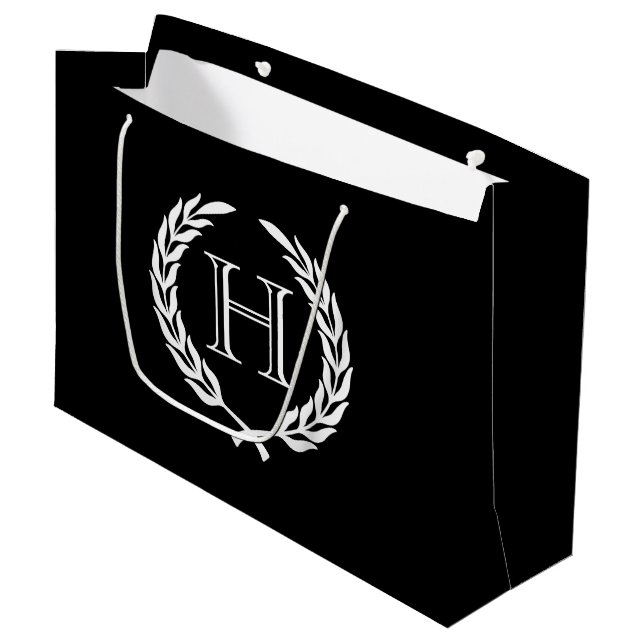 Sacola Para Presentes Grande Black and White Laurel Wreath (Frente inclinada)