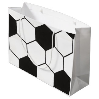 Sacola Para Presentes Grande Black and White Soccer Ball Pattern Geometric 