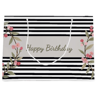 Sacola Para Presentes Grande Black And White Stripe