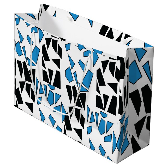 Sacola Para Presentes Grande Black Blue Stained Glass Pattern (Frente inclinada)