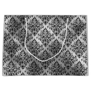 Sacola Para Presentes Grande Black Damask e Silver