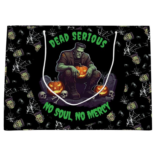 Sacola Para Presentes Grande 🖤 Black Frankenstein Halloween Gift 💀 🎃 (Frente)