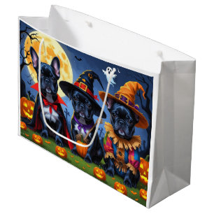 Sacola Para Presentes Grande Black French Buldog Pumpkin Halloween Engraçado