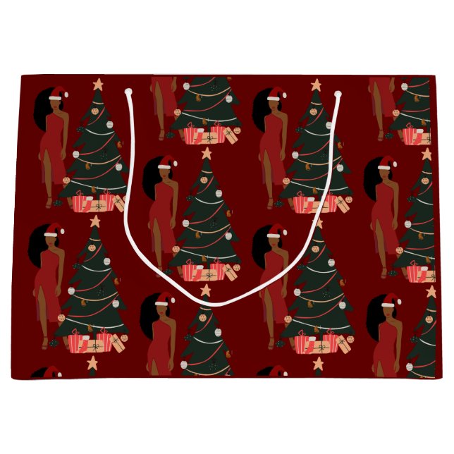 Sacola Para Presentes Grande Black Girl Afro Christmas Gift Bag (Frente)
